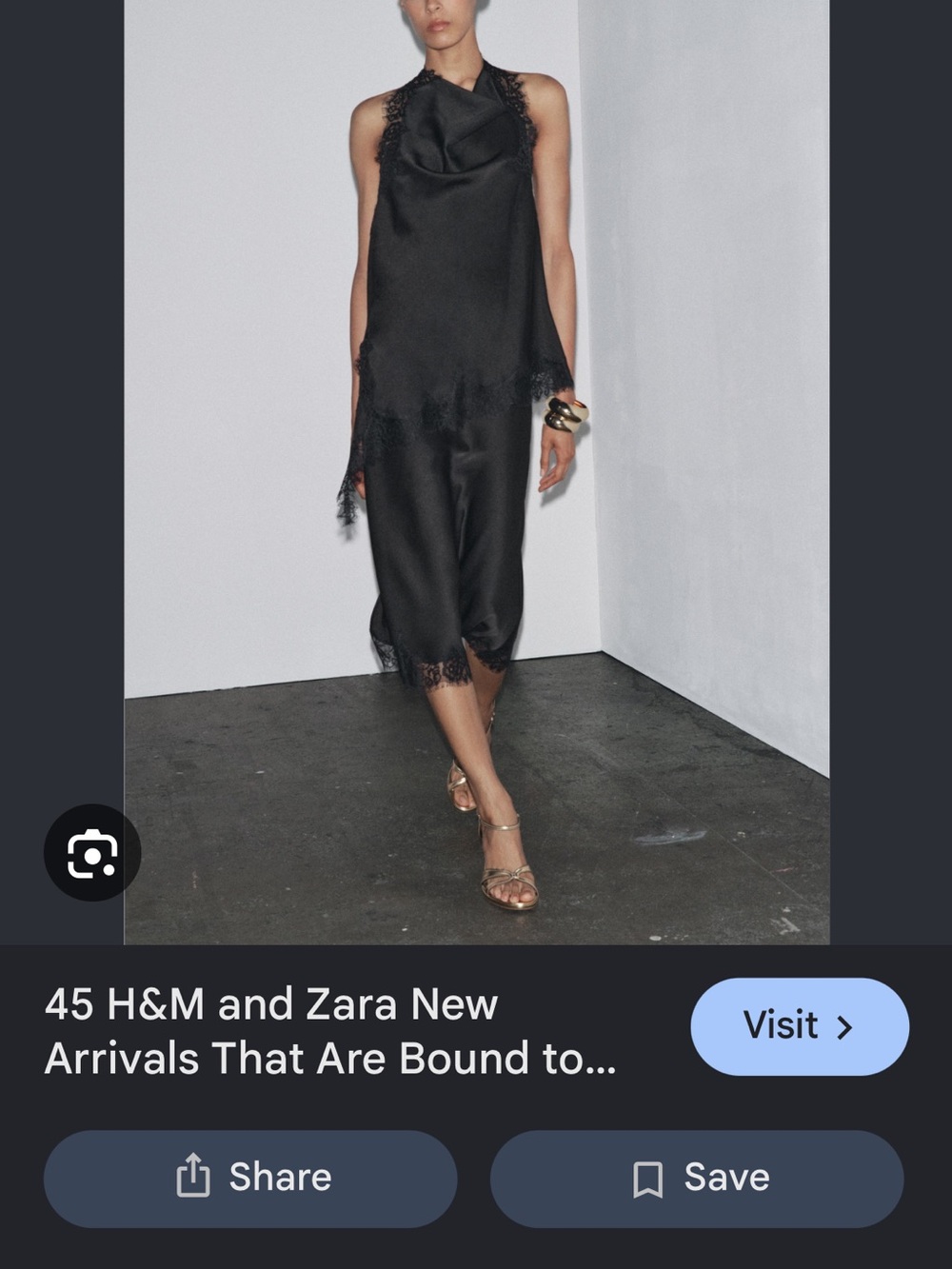 Zara Black Satin Lace-Trim skirt